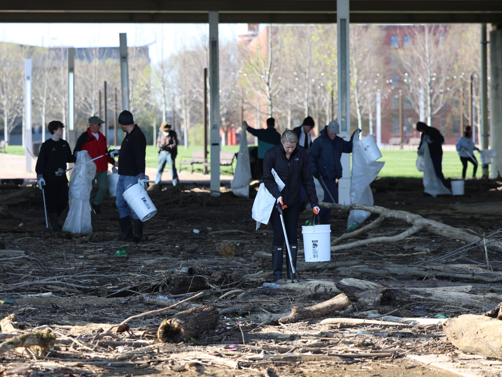 Volunteers clear debris at Waterfront Park